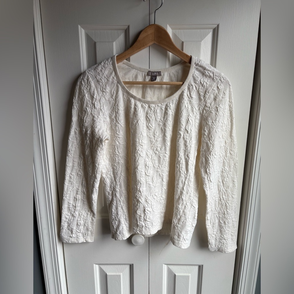 J. Jill Cream Textured Long-Sleeve Scoop Neck Top